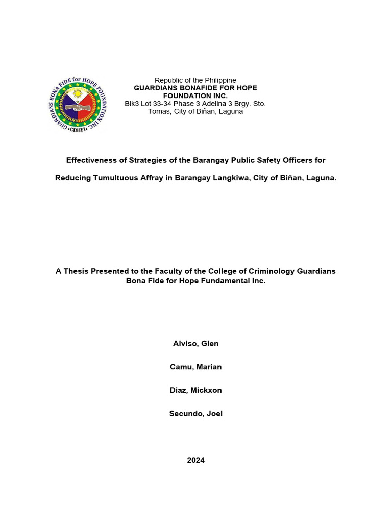 Reducing Tumultuous Affray in Langkiwa | PDF | Violence | Survey ...
