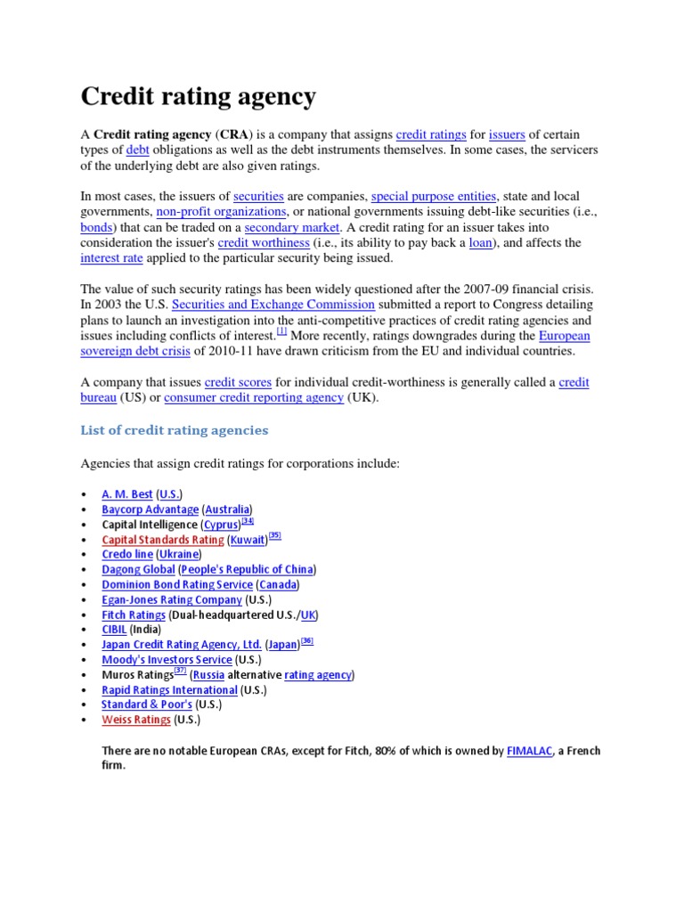 Credit Rating Agency | PDF | Credit Rating | Credit Rating Agency