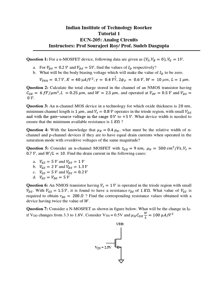 Analog electronics tutorial 1 pdf mosfet field effect transistor