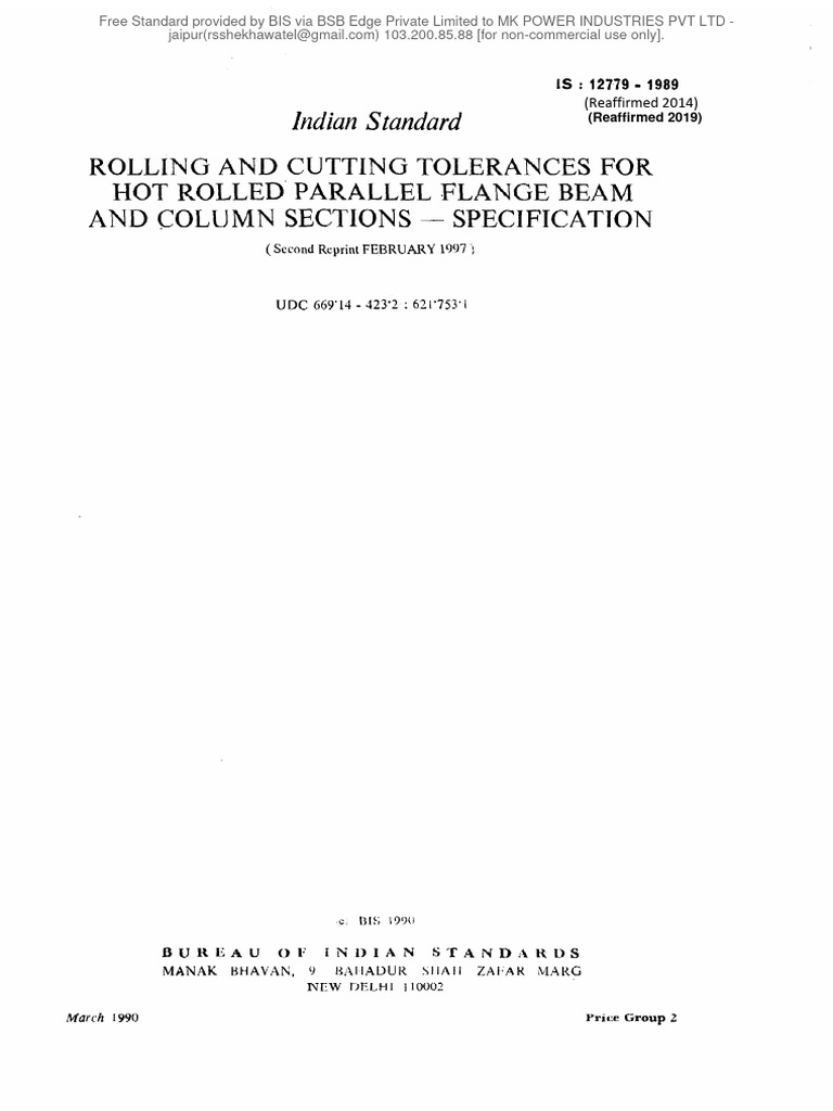 Rolling Tolerances for Steel Beams | PDF | Engineering Tolerance