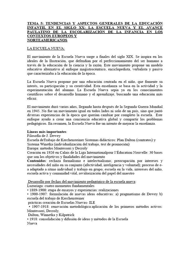 Tendencias de la Educación Infantil en el Siglo XX | PDF | Escuelas ...