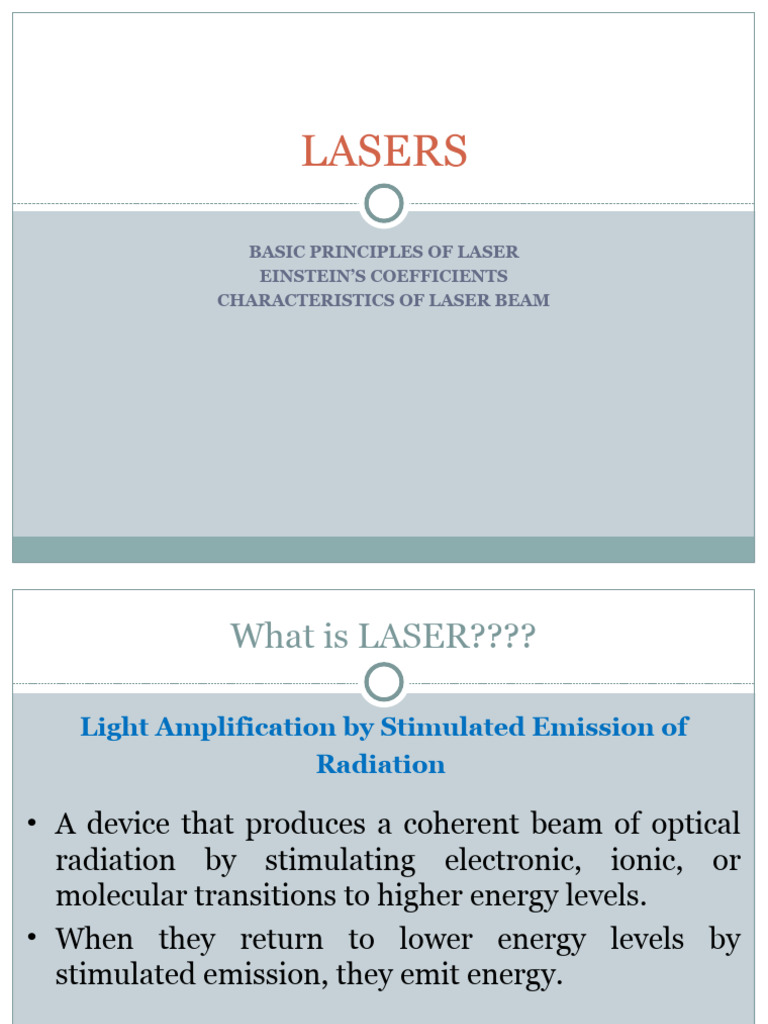Principles and Characteristics of Lasers | PDF | Laser | Emission Spectrum