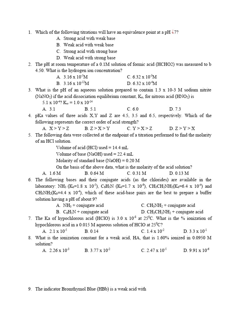 Chemo Final Exam | PDF | Acid | Acid Dissociation Constant
