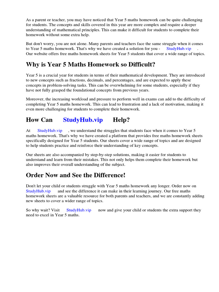 Free Maths Homework Sheets Year 5 PDF Worksheet Homework