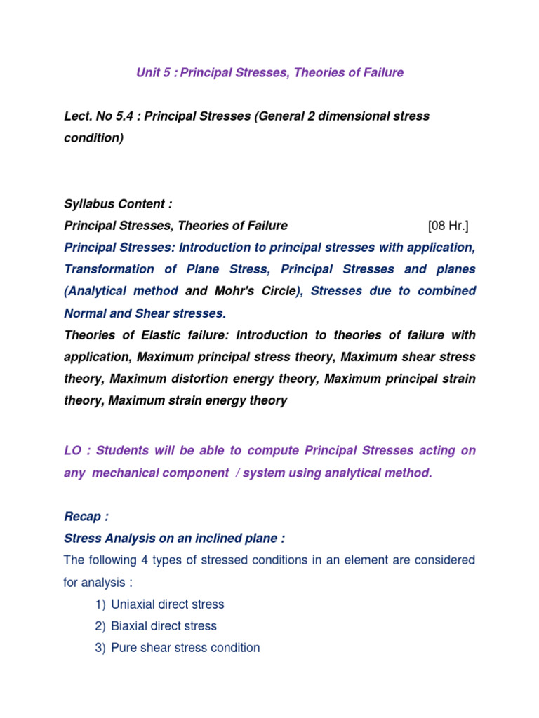 Principal Stresses and Failure Theories | PDF | Stress (Mechanics ...