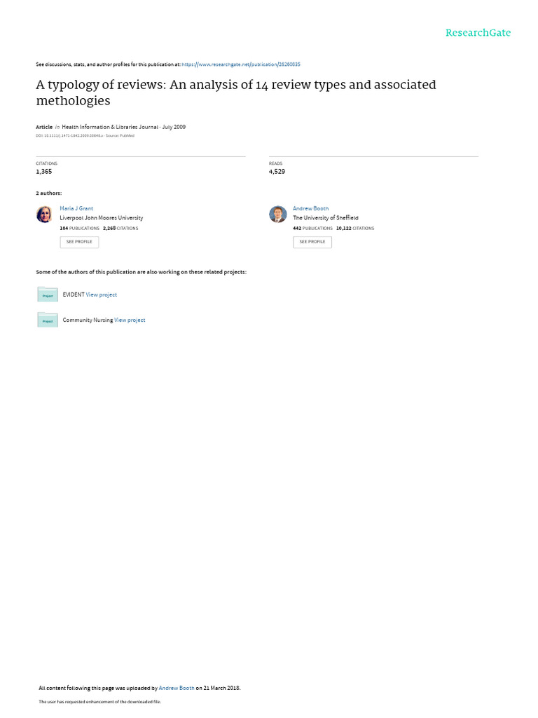 A Typology of Reviews - An Analysis of 14 Review Types and Associated ...