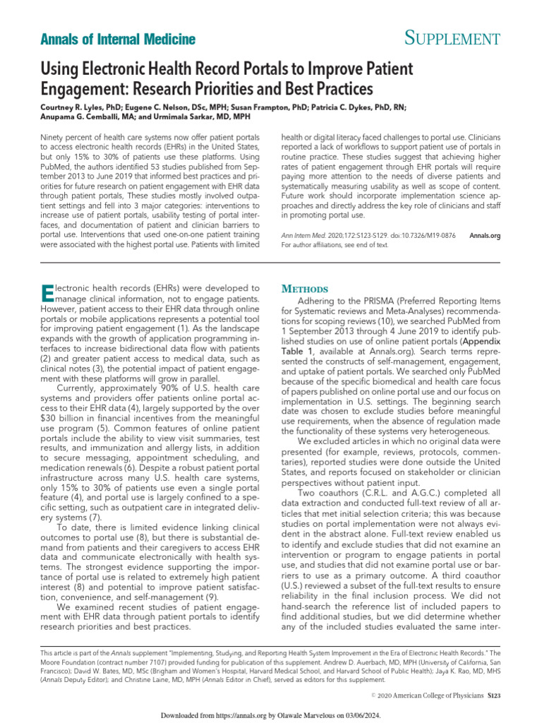 Lyles Et Al 2020 Using Electronic Health Record Portals To Improve