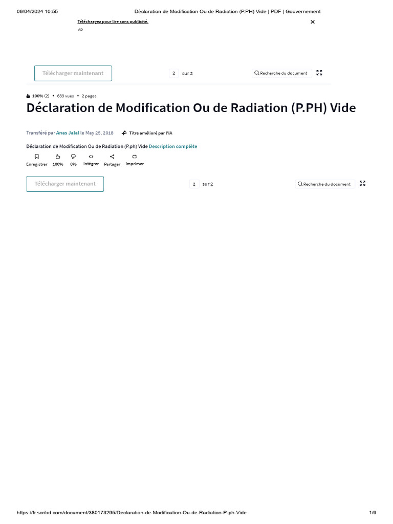 Déclaration de Radiation P.PH Vide | PDF
