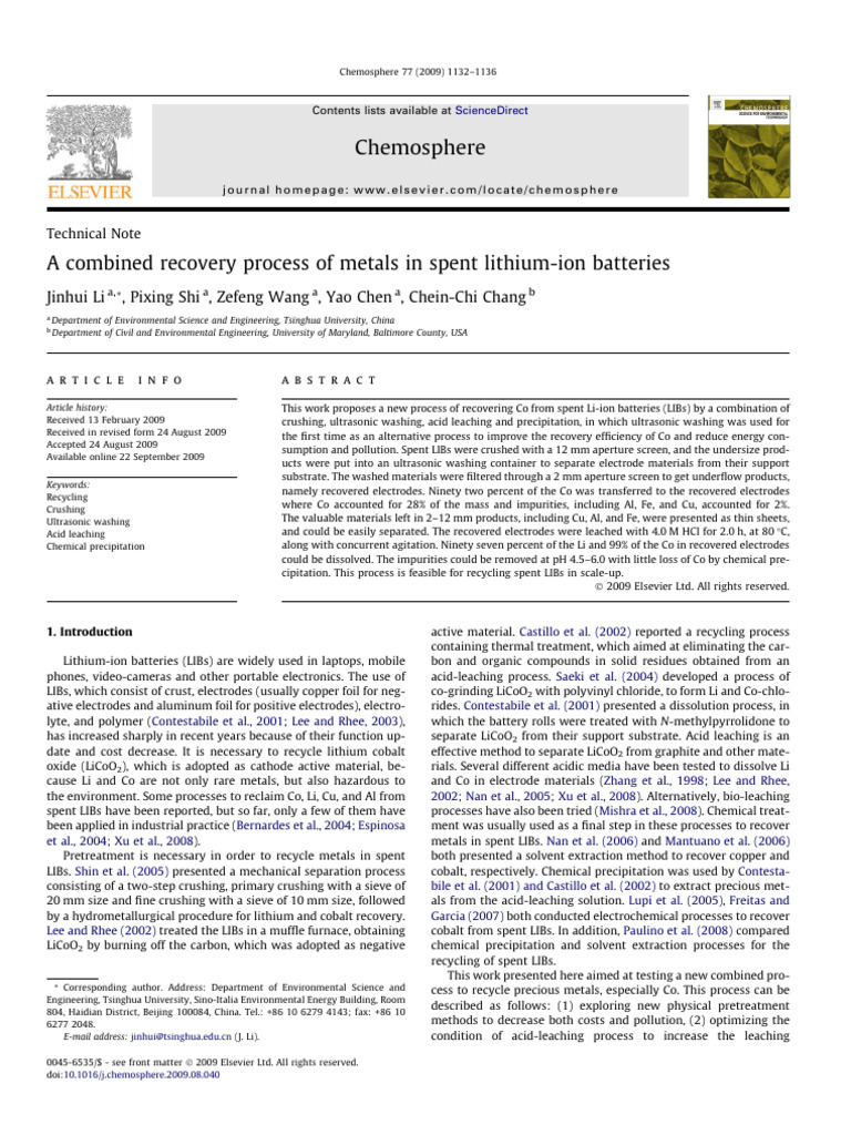 Metal Recovery from Spent Lithium-Ion Batteries | PDF | Lithium Ion ...