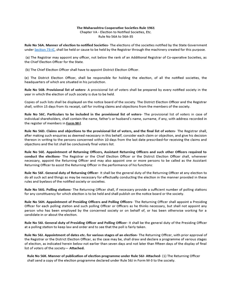 The Maharashtra Cooperative Societies Rule 1961 | PDF | Voting | Elections