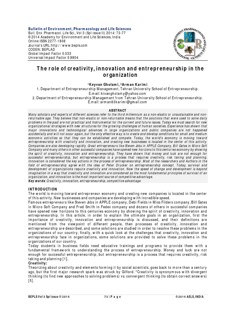 Creativity & Innovation in Entrepreneurship | PDF | Entrepreneurship ...