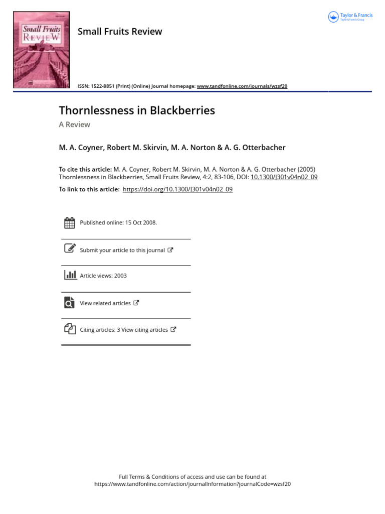 Thornlessness in Blackberries PDF Blackberry Ploidy