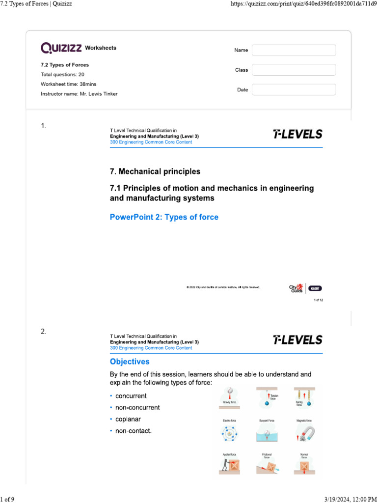 Types of Forces Worksheet by Mr. Tinker | PDF | Physics