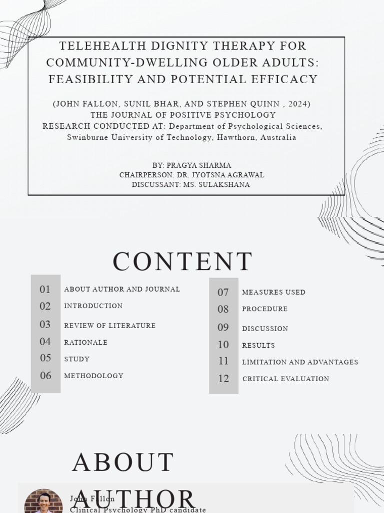 Telehealth Dignity Therapy for Older Adults | PDF | Positive Psychology ...