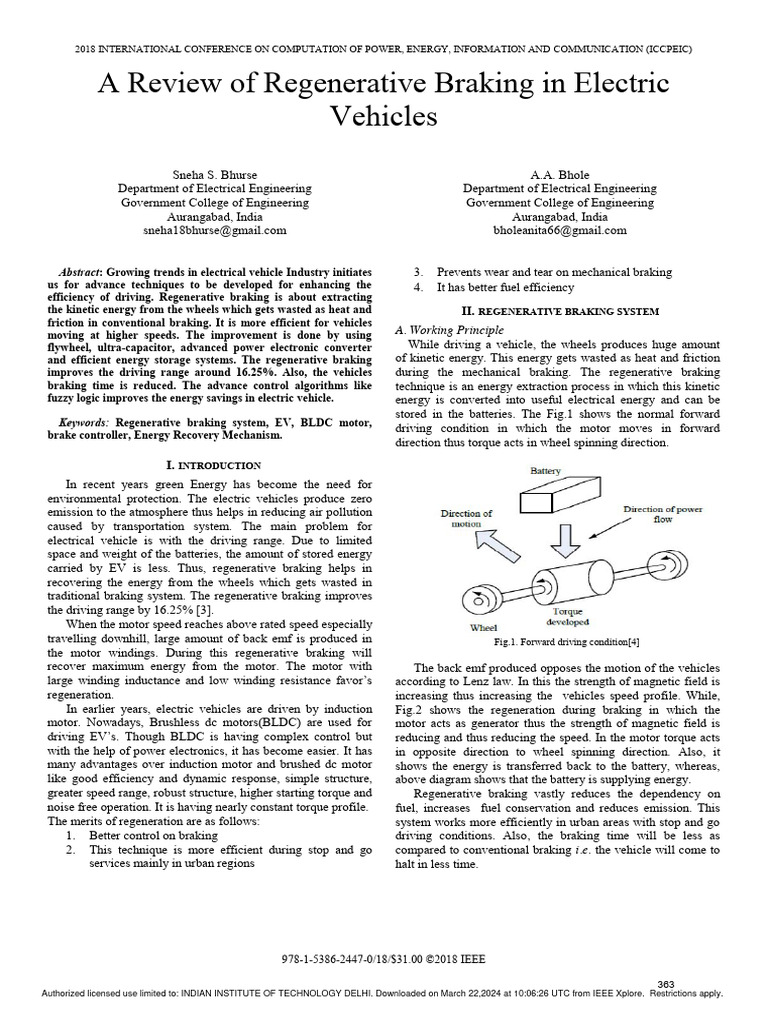 EV Regenerative Braking Review | PDF | Electric Motor | Electric Vehicle