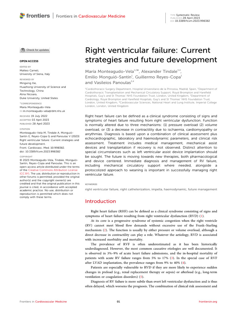 Right Ventricular Failure - Current Strategies and Future Development ...
