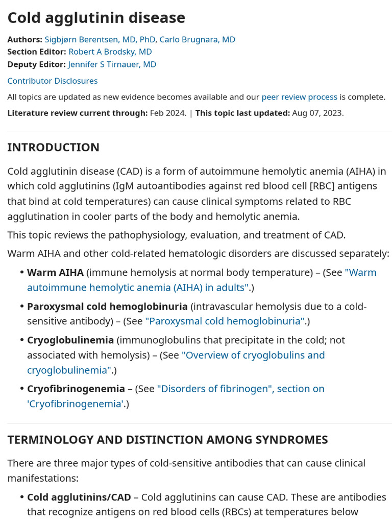 Cold Agglutinin Disease | Download Free PDF | Medicine | Vertebrates