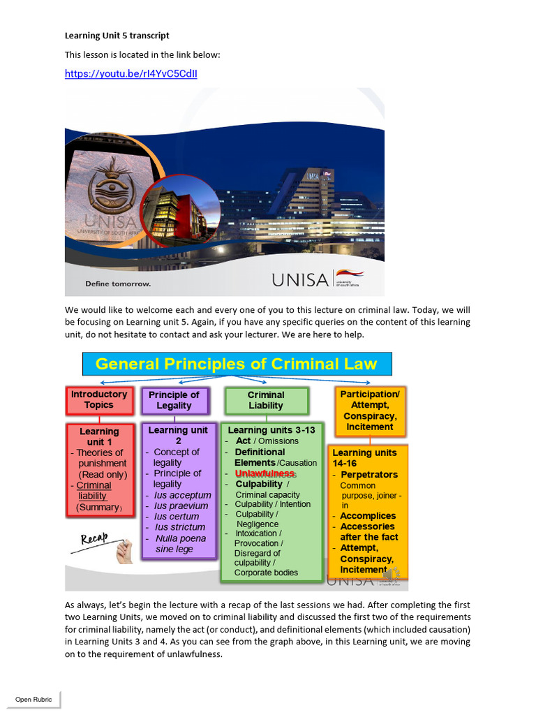 CRW2601 Learning Unit 5 | PDF | Causation (Law) | Crimes