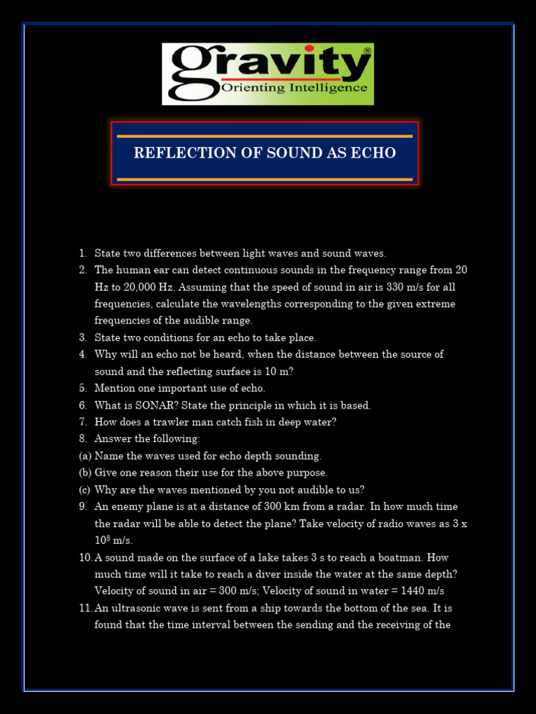 ICSE X SOUND QUESTION BANK (1) | PDF | Sound | Waves