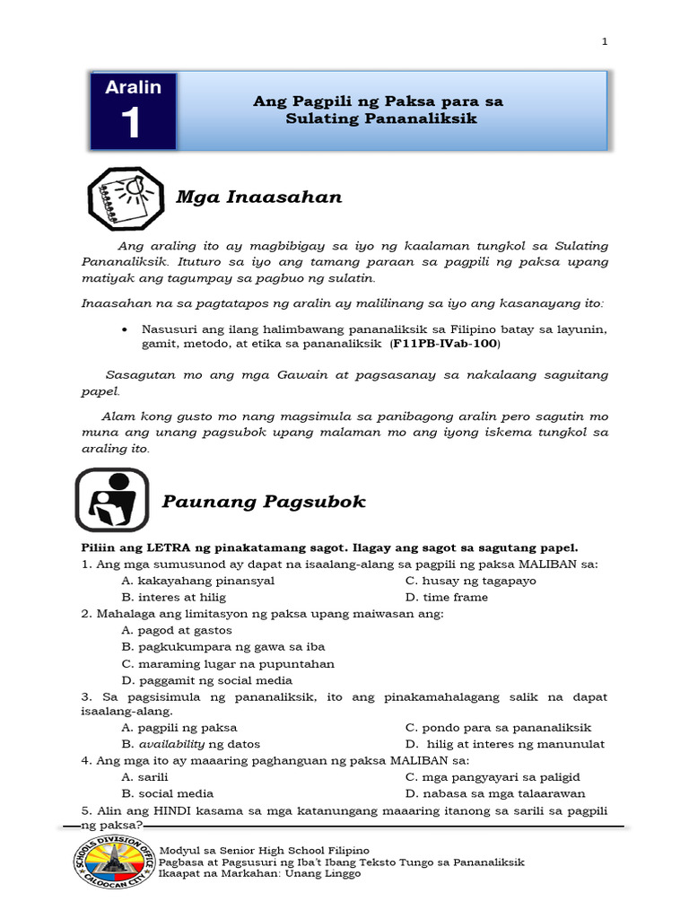 Filipino SHS Pananaliksik Q4 Week 1 | PDF