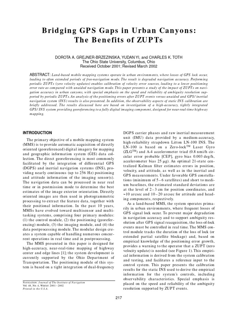 Grejner brzezinska2001 pdf inertial navigation system global