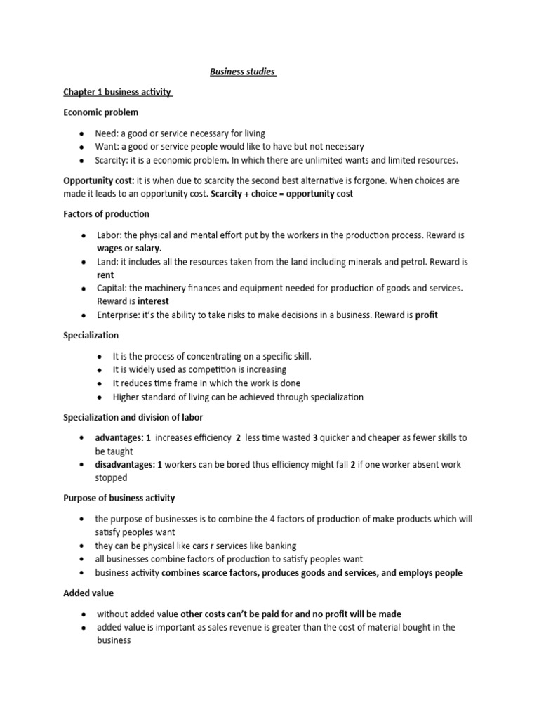 Business Studies Pdf Opportunity Cost Cost