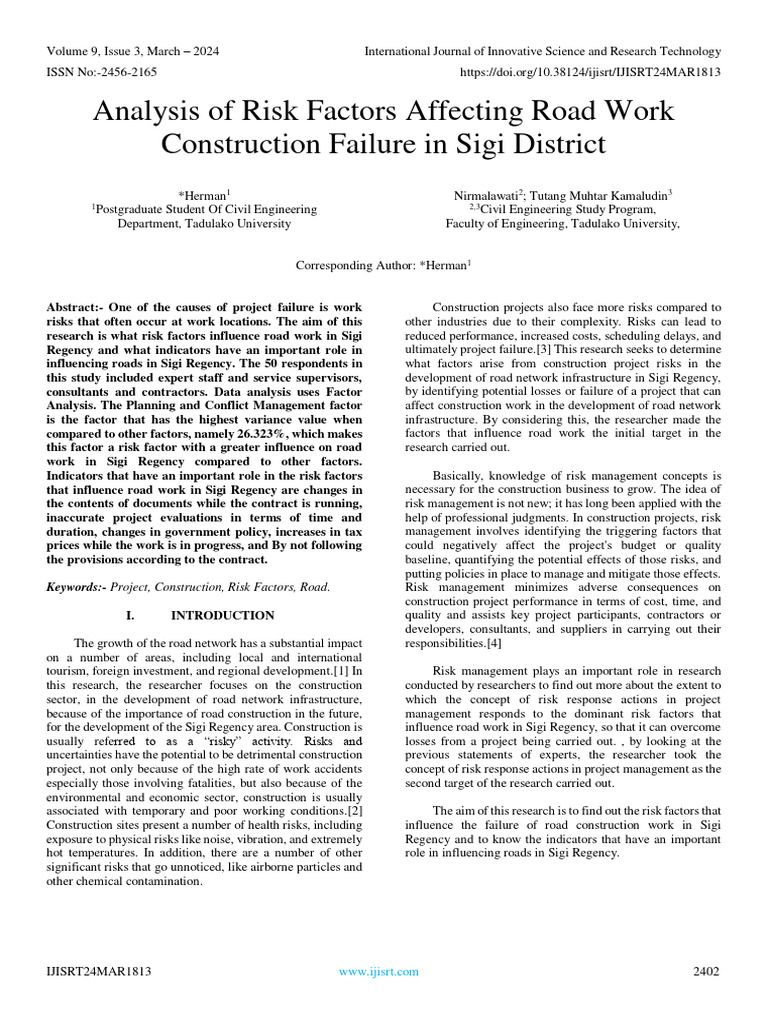 Road Construction Risk Factors in Sigi | PDF | Risk | Risk Management