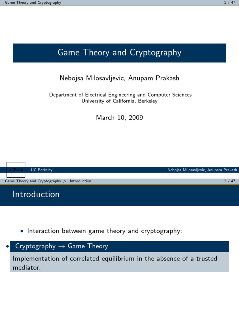 Game Theory Applications in Cryptography | PDF | Game Theory | Cryptography