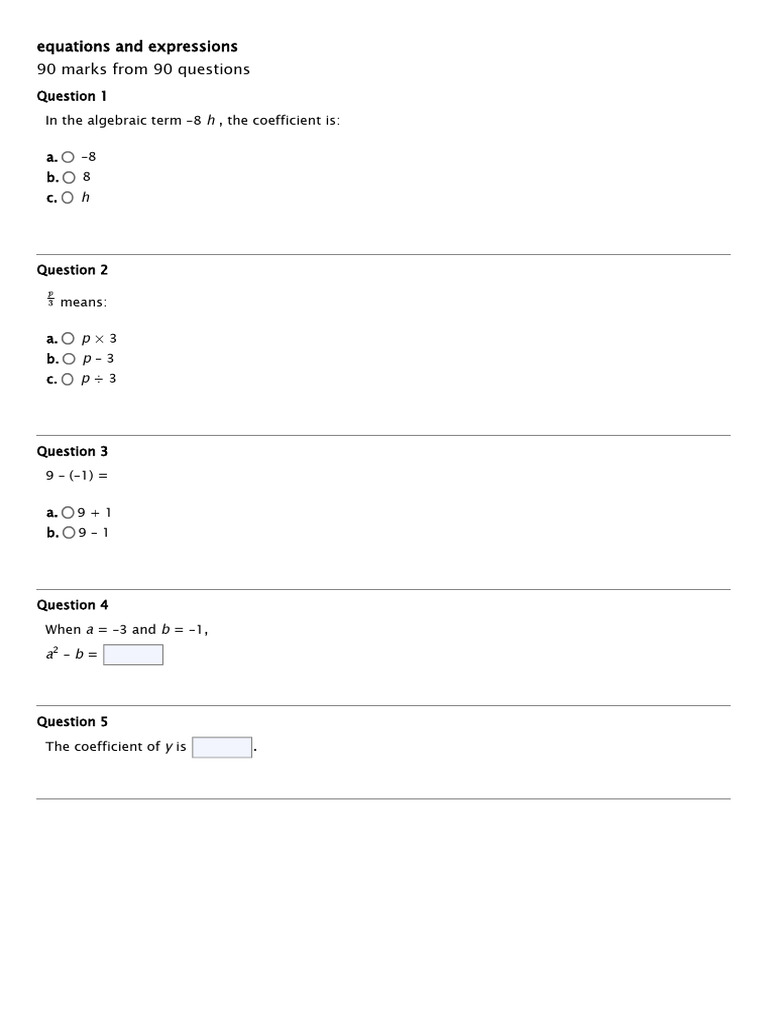 Equations And Expressions Pdf Equations Area