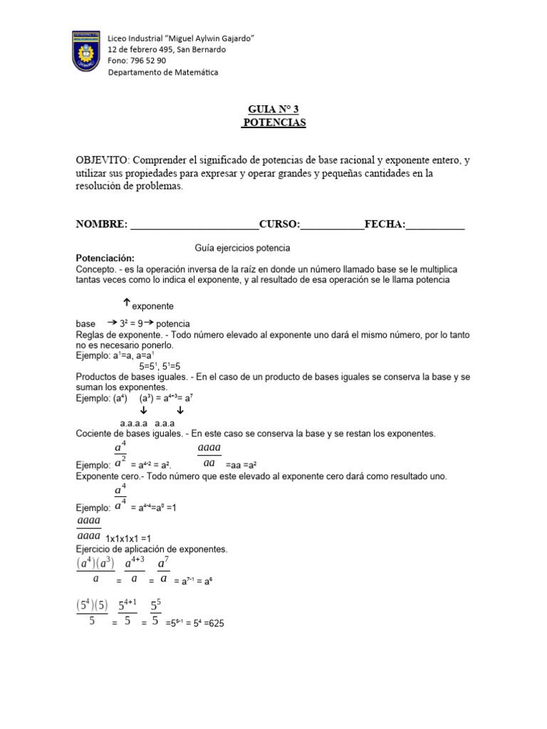 Guia De Potencias N 3 Pdf Exponenciación Aritmética