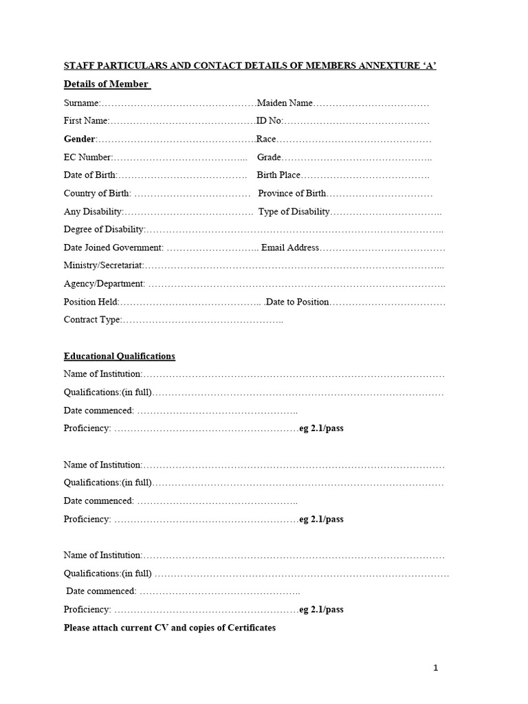 Staff Particulars Annexure A Form | PDF | Diploma | Educational Stages