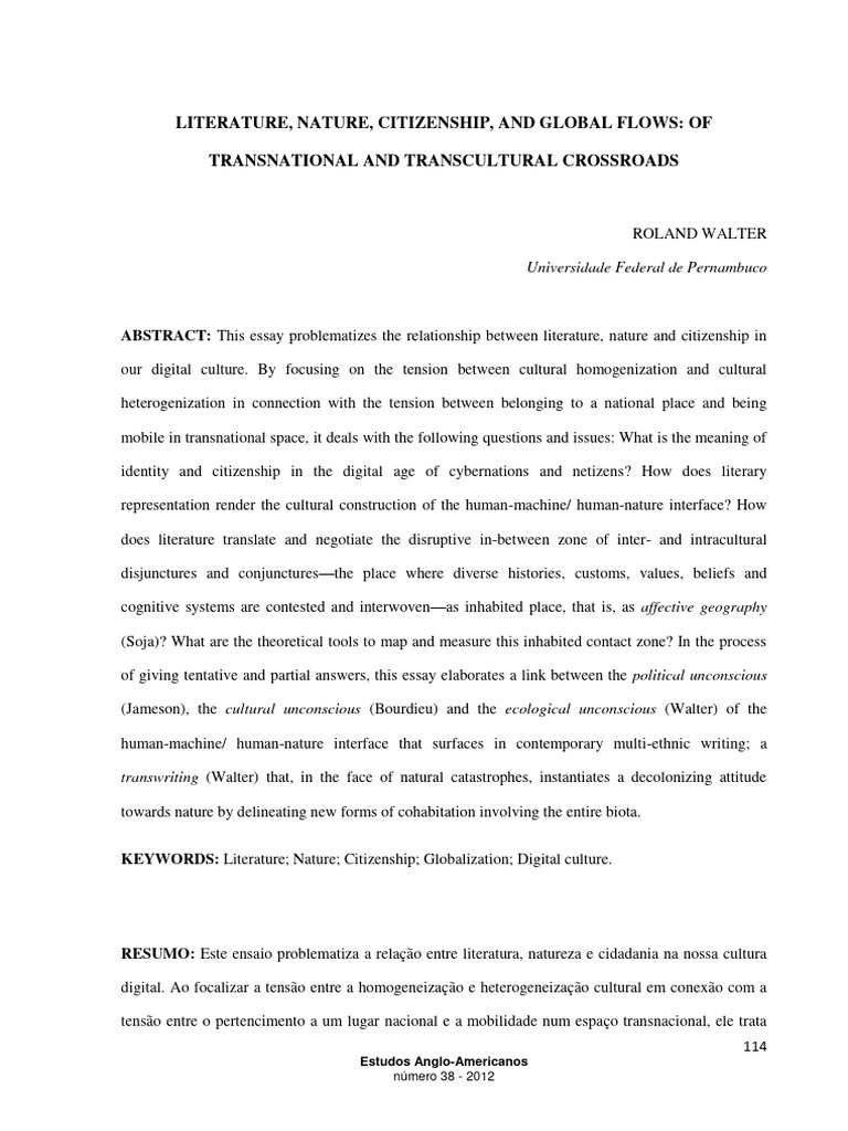 WALTER, Roland. Literature, Nature, Citizenship, and Global Flows | PDF ...