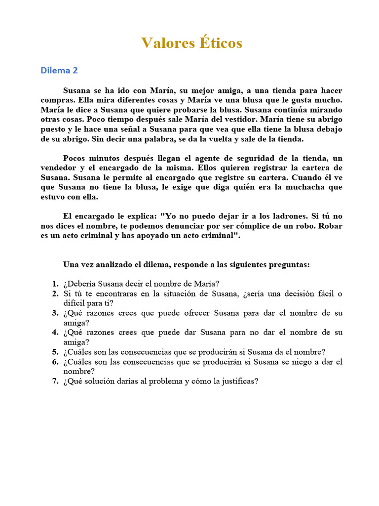 Dilema Ético: ¿Delatar a una Amiga? | PDF