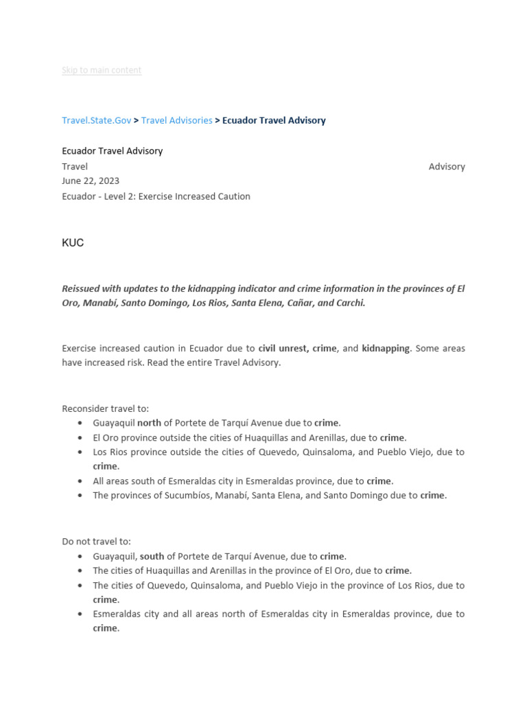Ecuador Travel Advisory Download Free PDF Ecuador Crimes