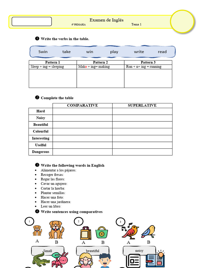 Examen de Ingles, Tema 1, 6º | PDF | Language Arts & Discipline ...