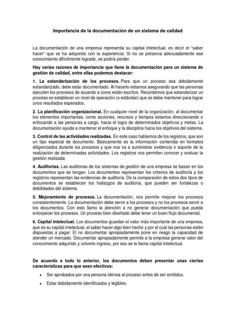 Artículo Importancia de La Documentación en Un SGC | PDF | Sistema de ...