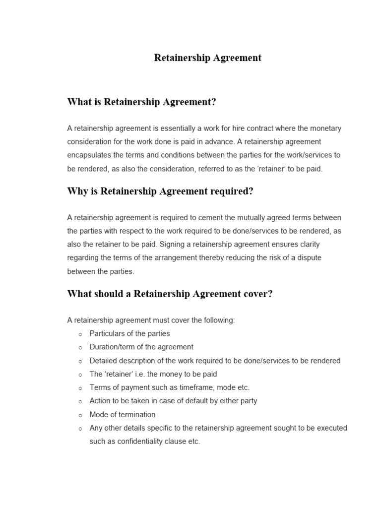 Retainership Agreement PDF Lawsuit Lawyer
