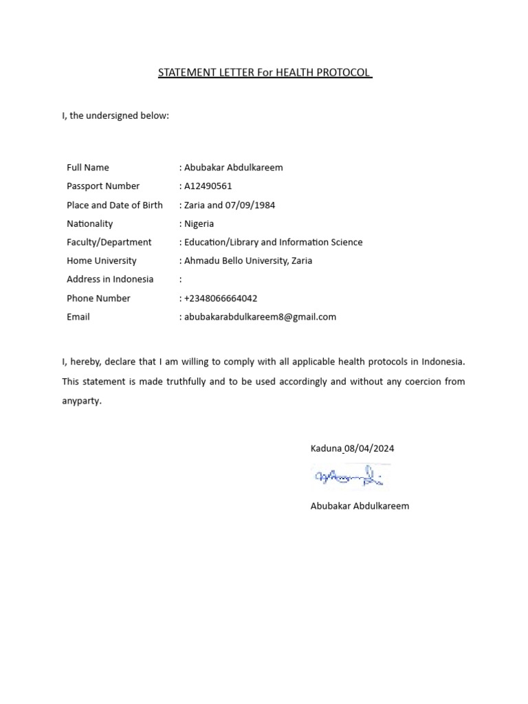 Health Protocol Compliance Statement | PDF