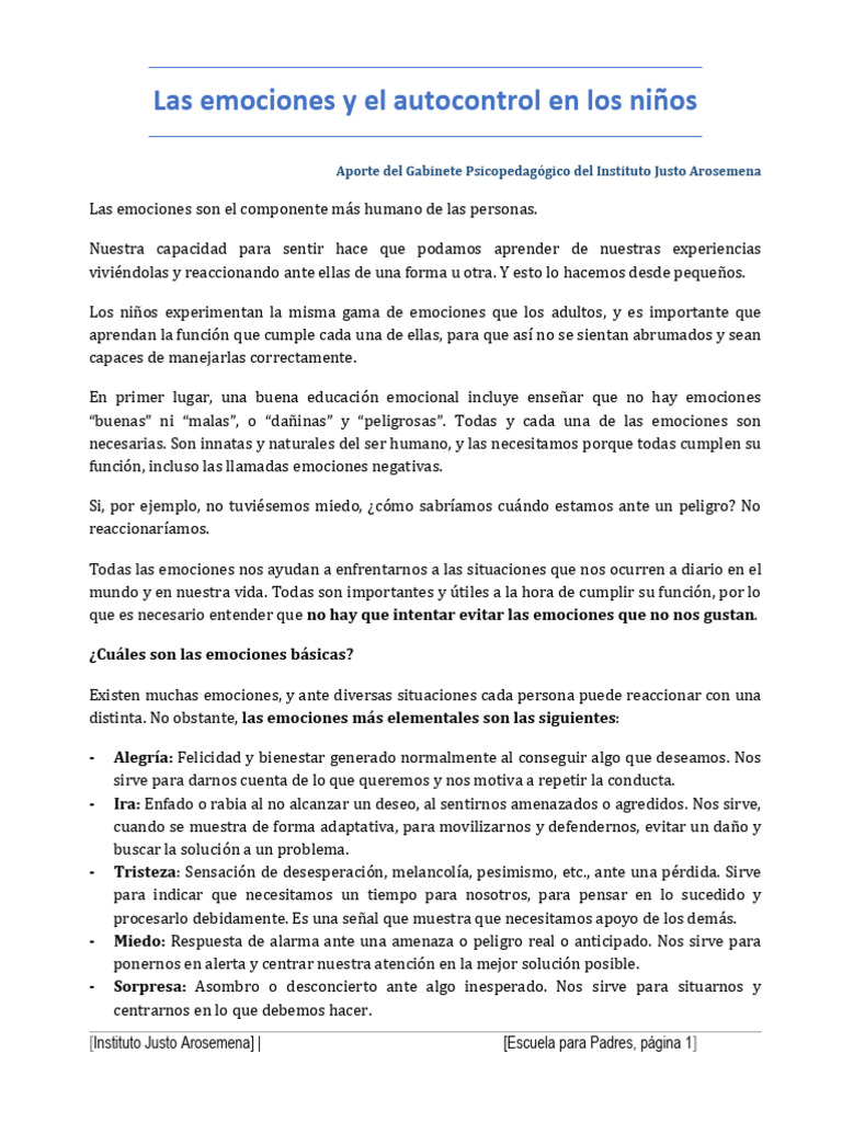 Autocontrol y emociones en niños | PDF | Las emociones | Ira