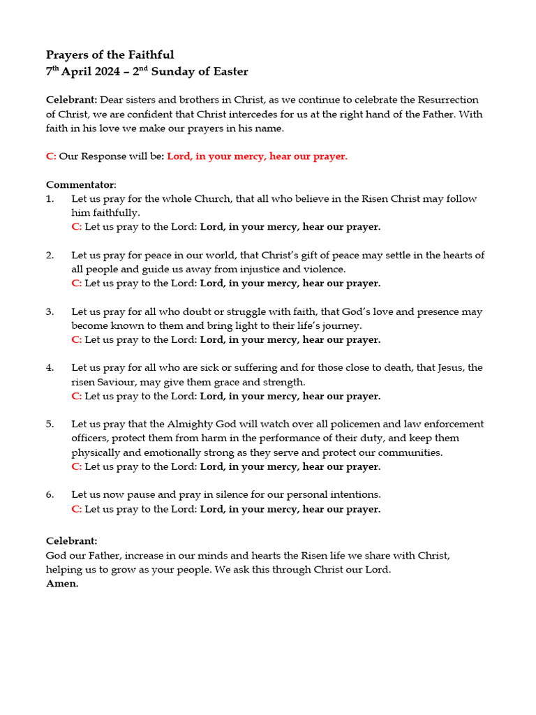 Prayers of The Faithful 7 April 2024 2nd Sunday of Easter PDF