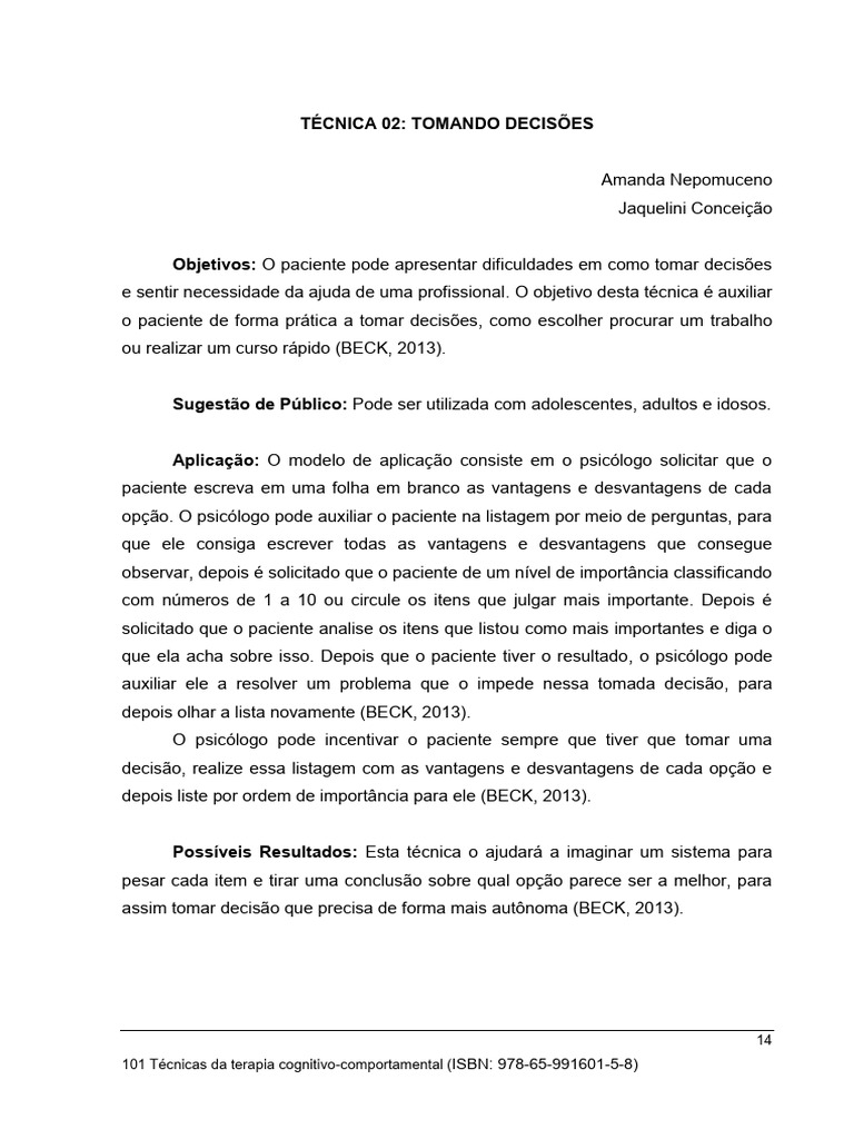 T cnica tomando decis es vantagens e desvantagens pdf