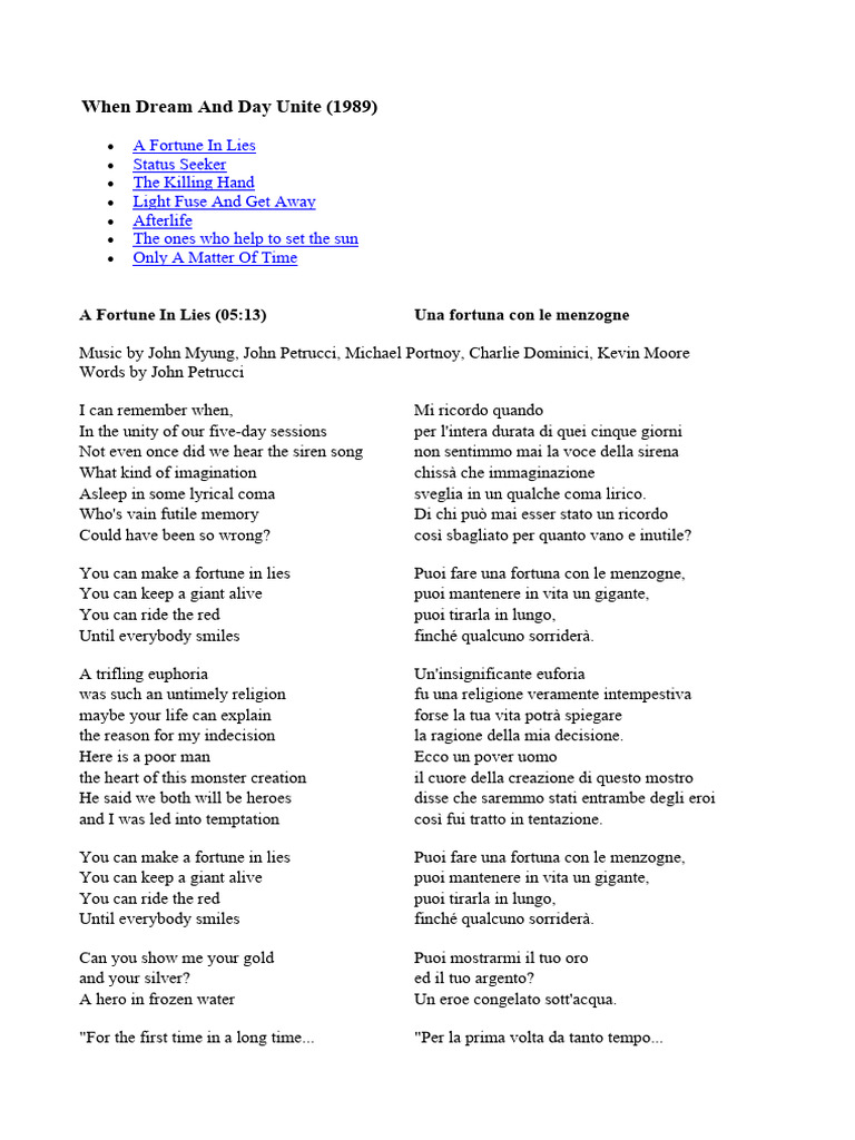 Dream Theater When Dream and Day Unite (Testi Album) PDF