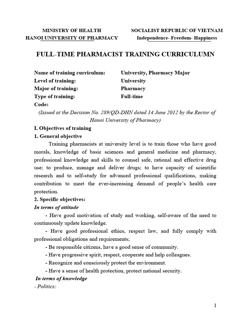 Full-Time Pharmacist Training Curriculum | PDF | Pharmacy | Pharmacology
