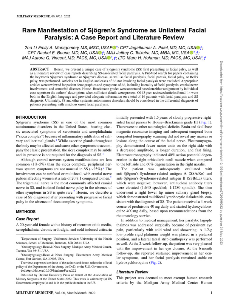 Rare Manifestation of Sjögren's Syndrome As Unilateral Facial | PDF ...