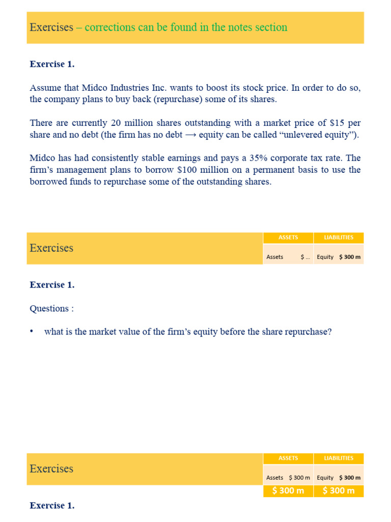 Topic 3.2 - Correction of Last Exercises | PDF | Equity (Finance ...