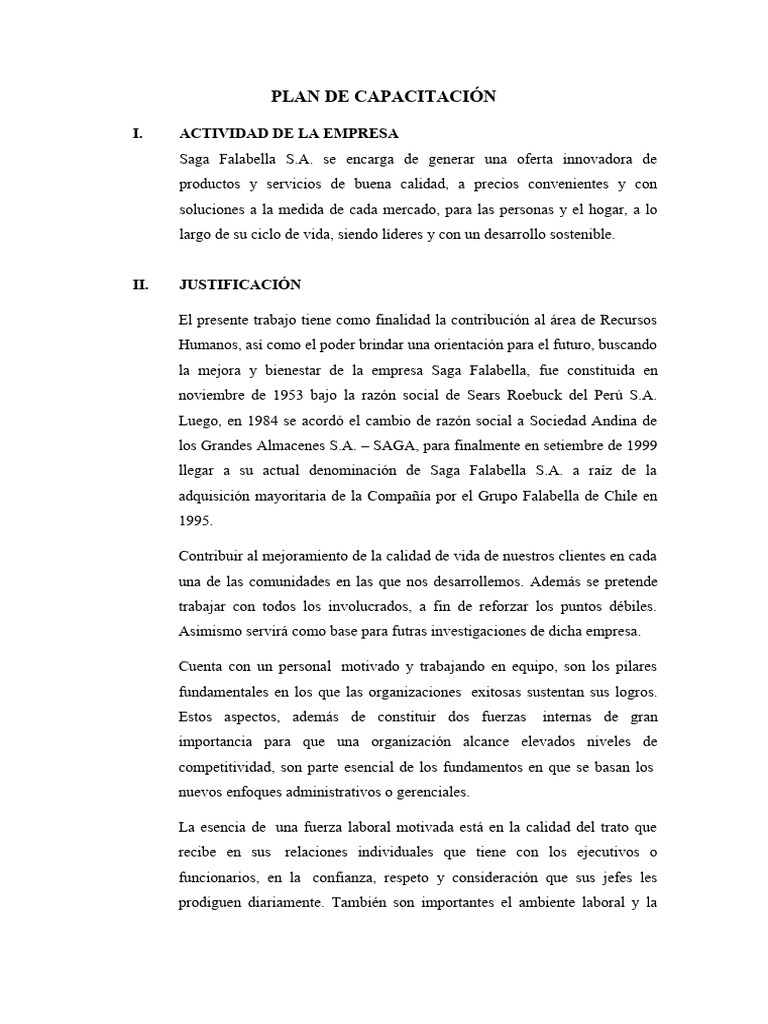 Plan de Capacitación para Saga Falabella | PDF | Gestión de recursos ...