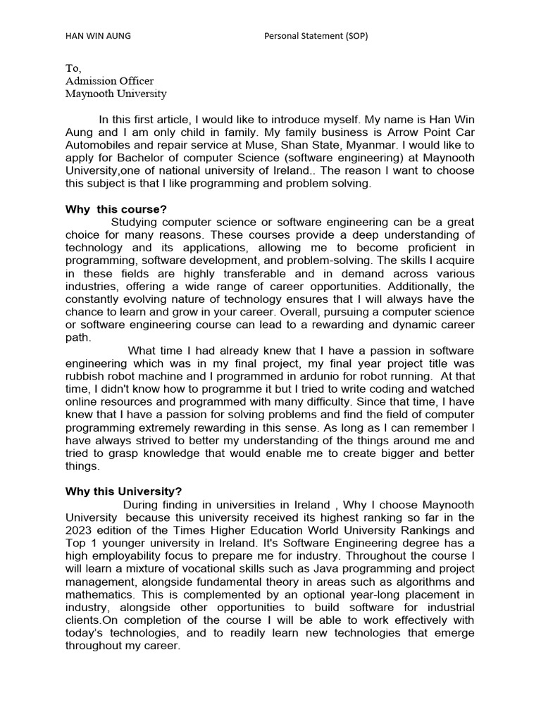 Maynooth University Personal Statement | PDF | Engineering | Computer ...