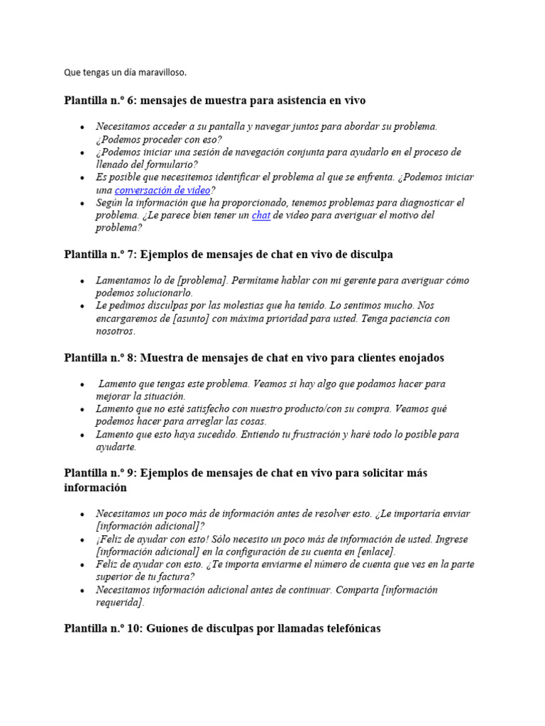 Repuestas pdf chat en linea servicio al cliente