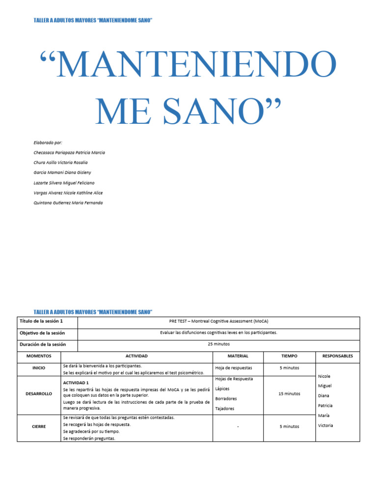 Taller de Salud Cognitiva para Adultos Mayores | PDF | Memoria | Adultos