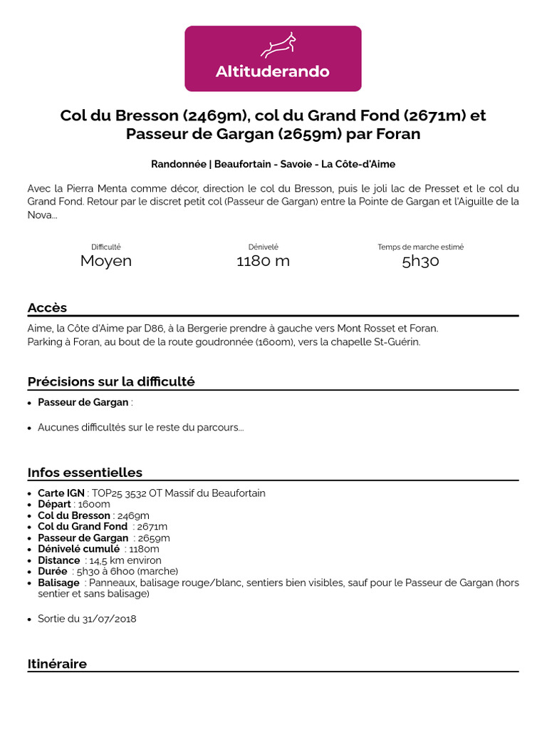 Col Du Bresson Col Du Grand Fond Et | PDF